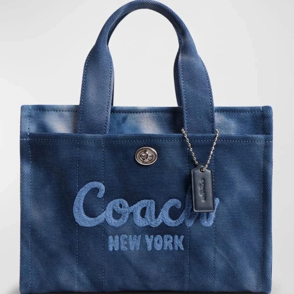 Coach Navy Blue Canvas Tote with Embroidered Logo